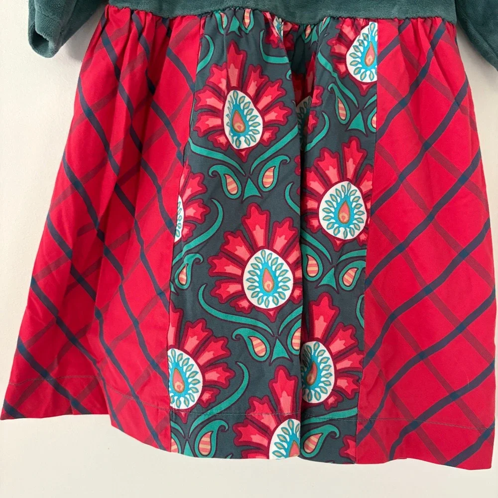 Matilda Jane Dress Girls‎ Size 4 Plaid Floral Green Velvet Top